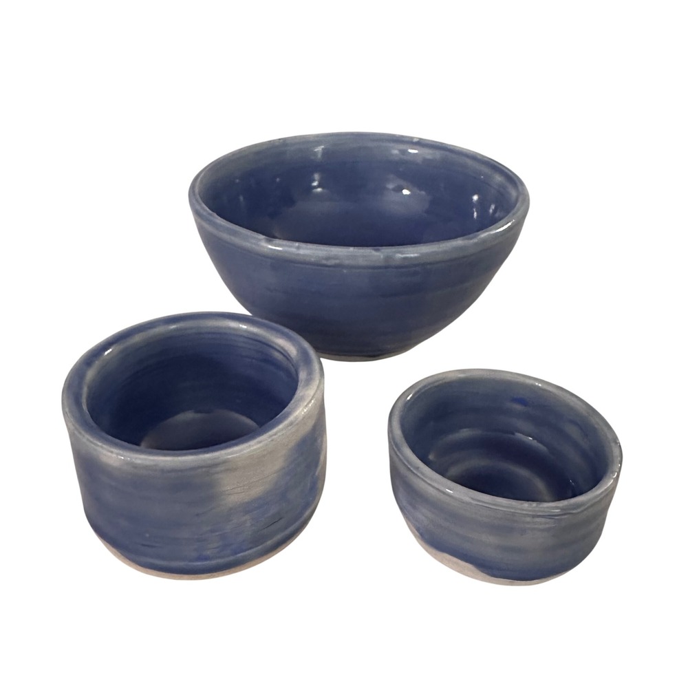 Blue Glazed Ceramic Pitcher Bowl Set 4 Pieces Small Creamer Cup - Picture 10 of 16